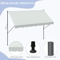 Outsunny Toldo Manual Retráctil 300x175x210-310 cm Ajustable con Manivela Protección Solar UV40+ para Balcón Terraza Crema(m-7)