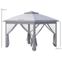 Outsunny Carpa Plegable 3,3x3,3 m con Altura Ajustable Doble Techo 4 Mosquiteras Extraíbles y Bolsa de Transporte Anti-UV Gris(m-3)