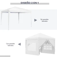 Outsunny Carpa Plegable con 4 Paredes Desmontables 3x3 m Cenador de Jardín con Bolsa de Transporte Impermeable Anti-UV Blanco(m-4)