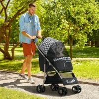 PawHut Carrito para Mascotas con 2 Puertas Ventana de Malla Cesta de Almacenamiento Cuerda de Seguridad 80x44,5x97 cm Negro(m-2)