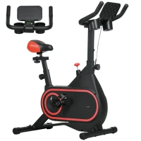 SPORTNOW Bicicleta Estática com Ecrã LCD Assento e Guiador Ajustáveis Volante 4 kg e Porta Garrafa  93x48,5x102-112 cm Vermelho(m-10)