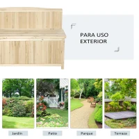Outsunny Banco de Jardín con Baúl de Almacenaje y Respaldo Carga 250 kg para Patio Terraza Balcón 115x45x75 cm Natural(m-5)