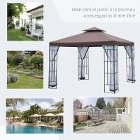 Outsunny Cenador de Jardín 3x3 m Pabellón para Exterior con Doble Techo de Ventilación 4 Mosquiteras Extraíbles y Marco de Acero Protección Solar Gazebo para Fiestas Eventos Café(m-7)