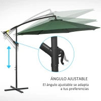 Outsunny Sombrilla de Jardín Ø300x250 cm Parasol Excéntrico Inclinable con Manivela Base Cruzada y Soporte de Acero Verde(m-7)