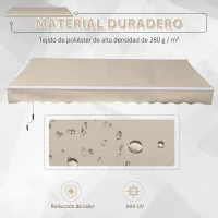 Outsunny Toldo Manual 395x245 cm con Manivela Toldo Balcón Patio Terraza de Aluminio y Tejido Poliéster 280 g/m² Anti-UV Beige(m-4)