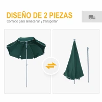 Outsunny Sombrilla de Playa Diámetro de Ø202 cm con Techo Inclinable Poste Desmontable y Pincho Inferior para Jardín Verde(m-6)