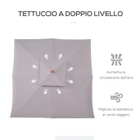 Outsunny Ombrellone da Giardino 3x3m con 8 Stecche in Bambù e Copertura Parasole a 2 Livelli, Grigio(m-5)