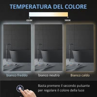 kleankin Specchio Bagno con Luce LED, Sistema Anti-Appannamento e Tasti Touch, 90x60cm, Argento(m-6)