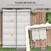 Outsunny Cenador de Jardín 3x4 m con Techo Retráctil de Poliéster y 12 Orificios de Drenaje Pérgola para Terraza Blanco y Gris(m-4)