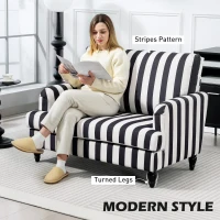 HOMCOM Modern Cuddle Chair, Velvet Single Sofa Armchair with Stripe, Turned Legs and Wide Seat, Upholstered Snuggle Chair for Living Room, Bedroom, Black and White(m-4)