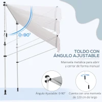 Outsunny Toldo Manual Retráctil 200x150x170-280 cm para Balcón y Terraza con Altura Ajustable con Manivela Blanco(m-6)