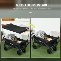 Outsunny Carro Plegable con Toldo Desmontable Longitud y Ángulo del Mango Ajustables y Bolsa de Transporte Carga 100 kg Negro(m-6)