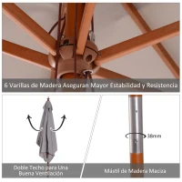 Outsunny Parasol de Terraza Rectangular Inclinable 200x150x235 cm con Anti-UV Impermeable y Poste de Madera Gris(m-6)