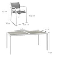 Outsunny Juego de Comedor de Jardín de 7 Piezas con 1 Mesa y 6 Sillas Apilables Estilo Moderno para Terraza Patio Blanco y Gris(m-3)