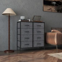 HOMCOM Fabric Chest of Drawers, Industrial Bedroom Dresser with 8 Fabric Drawers, Steel Frame and Wooden Top for Nursery, Living Room, Hallway, Black(m-7)