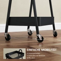 HOMCOM Wózek Serwisowy z 3 Poziomami na Kółkach z Uchwytem i Hamulcem dla Kuchni Biura Łazienki, Czarny(m-5)