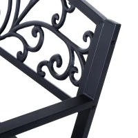 Outsunny Banco de Jardín de 2 Plazas Banco de Terraza de Hierro con Diseño Clásico Patrón Floral 127x60x85cm Negro(m-10)