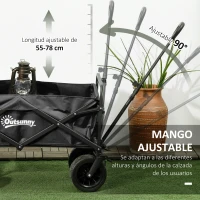 Outsunny Carro Plegable con Bolsa Térmica Desmontable Longitud y Ángulo del Mango Ajustables y Bolsa de Transporte Negro(m-5)