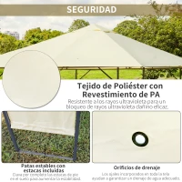 Outsunny Cenador de Jardín 3x3x2,6 m Pabellón de Exterior Gazebo con Marco de Acero y 8 Orificios de Drenaje Impermeable para Patio Crema(m-5)