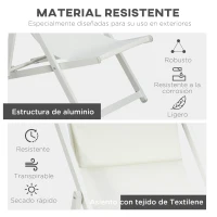 Outsunny Conjunto de 2 Tumbonas Plegables de Aluminio con Respaldo Regulable en 5 Posiciones Reposacabezas 58x96,5x91,5 cm Blanco(m-6)
