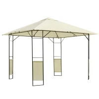 Outsunny Cenador de Jardín 3x3x2,6 m Pabellón de Exterior Gazebo con Marco de Acero y 8 Orificios de Drenaje Impermeable para Patio Crema(m-10)