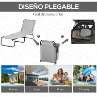 Outsunny Tumbona de jardín Plegable con Toldo y Respaldo Reclinable para Jardín Terraza Acampada 187x58x36cm Gris Claro(m-5)