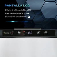 Outsunny Refrigerador de Coche 30L 12/24V hasta -22℃ Nevera Eléctrica con Luz LED y Asas Plegables 61x32x40 cm Blanco(m-5)