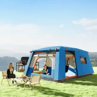 Outsunny Tenda de Campismo Familiar para 4-6 Pessoas com 2 Quartos Alpendre Impermeável 3000 mm Anti-UV 430x305x195 cm Azul(m-9)