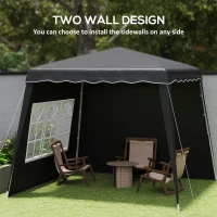 Outsunny 2.4 x 2.4m Two Wall Pop Up Gazebo - Black(m-4)