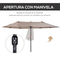 Outsunny Sombrilla Doble para Jardín 455x265x238 cm Parasol Grande con Manivela Manual Protección Solar Color Café(m-5)