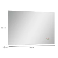 kleankin Specchio Bagno con Luce LED, Sistema Anti-Appannamento e Tasti Touch, 90x60cm, Argento(m-3)