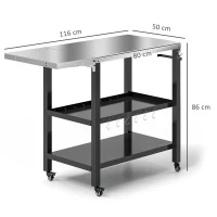 Outsunny Carrinho Auxiliar para Barbecue de 3 Níveis Carrinho de Serviço com Rodas Prateleira Bancada de Aço  116x50x86 cm Preto(m-3)
