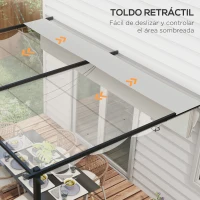 Outsunny Pérgola de Pared para Exterior con Techo Retráctil para Patio Terraza Jardín 390x290x220 cm Crema(m-4)