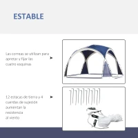 Outsunny Toldo Camping Plegable 3,5x3,5 m con Gancho Bolsa de Transporte Impermeable y Protección UV para Terraza Playa Azul(m-7)