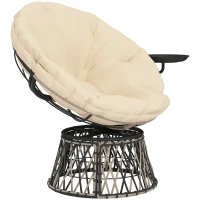 Outsunny Obrotowy Fotel Papasan z Rattanu 360° z Poduszką Średnica 90 cm w Beżu(m-1)