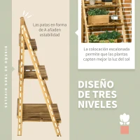 Outsunny Soporte para Plantas de Madera de 3 Niveles Estantería para Plantas Plegable Soporte para Macetas 60x37x93 cm Natural(m-5)