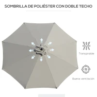 Outsunny Sombrilla de Jardín Ø295x250 cm con Manivela Parasol Exterior con Mecanismo de Inclinación y Poste Desmontable de Metal para Terraza Piscina Patio Gris Claro(m-8)
