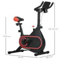 SPORTNOW Bicicleta Estática com Ecrã LCD Assento e Guiador Ajustáveis Volante 4 kg e Porta Garrafa  93x48,5x102-112 cm Vermelho(m-3)