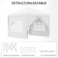 Outsunny Carpa Plegable con 4 Paredes Desmontables 3x3 m Cenador de Jardín con Bolsa de Transporte Impermeable Anti-UV Blanco(m-5)