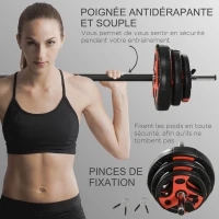 SPORTNOW Ensemble d'haltère 20 kg kit barre de musculation avec poignée antidérapante, poids réglable, Ø 27 x 140 cm noir(m-6)