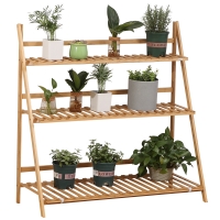 Outsunny Soporte para Plantas de Bambú Escalera para Flores Plegable para Interior y Exterior 100x39x97 cm Natural