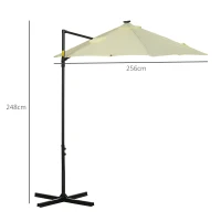 Outsunny Parasol de Terraza Manual Ø256x248 cm con Luces LED Solares Poste Giratorio 360° y Ventilación Superior Beige(m-3)