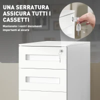 Vinsetto Schedario Portadocumenti in Acciaio a 5 Ruote con 2 Cassetti e Vassoio Portapenne, 30x43.5x60 cm, Bianco(m-6)