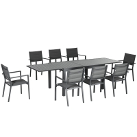 Outsunny Juegos de Comedor de Jardín con Marco de Aluminio Mesa Extensible y 8 Sillas Apilables para Terraza Patio Gris