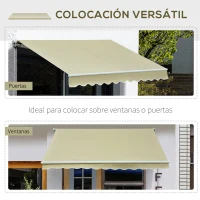 Outsunny Toldo Manual Retráctil 295x250cm Ángulo Ajustable con Manivela para Exterior Balcón Jardín Terraza Crema(m-7)