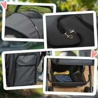 PawHut Carrito para Perros Plegable con Mango Reversible Ventana de Malla Cesta de Almacenamiento 76,5x52x95 cm Gris(m-8)
