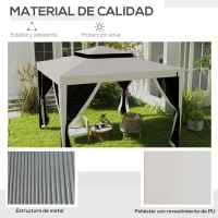 Outsunny Carpa de Jardín 3x3 m Cenador Gazebo con 4 Mosquiteras Laterales Techo Doble 8 Orificios de Drenaje Marco de Metal Crema(m-5)