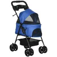 PawHut Carrito para Perros Pequeños con Ruedas Universales Cesta de Almacenaje Correas de Seguridad y Ventanas 67x45x96 cm Azul(m-1)