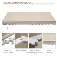 Outsunny Toldo para Balcón 350x250 cm con Manivela de Metal Impermeable y Anti-UV para Jardín Terraza Ventanas Crema(m-7)