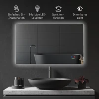 kleankin Badezimmerspiegel mit LED-Beleuchtung, Berührungsschalter, Memoryfunktion, Antibeschlag-Funktion, Silber(m-4)